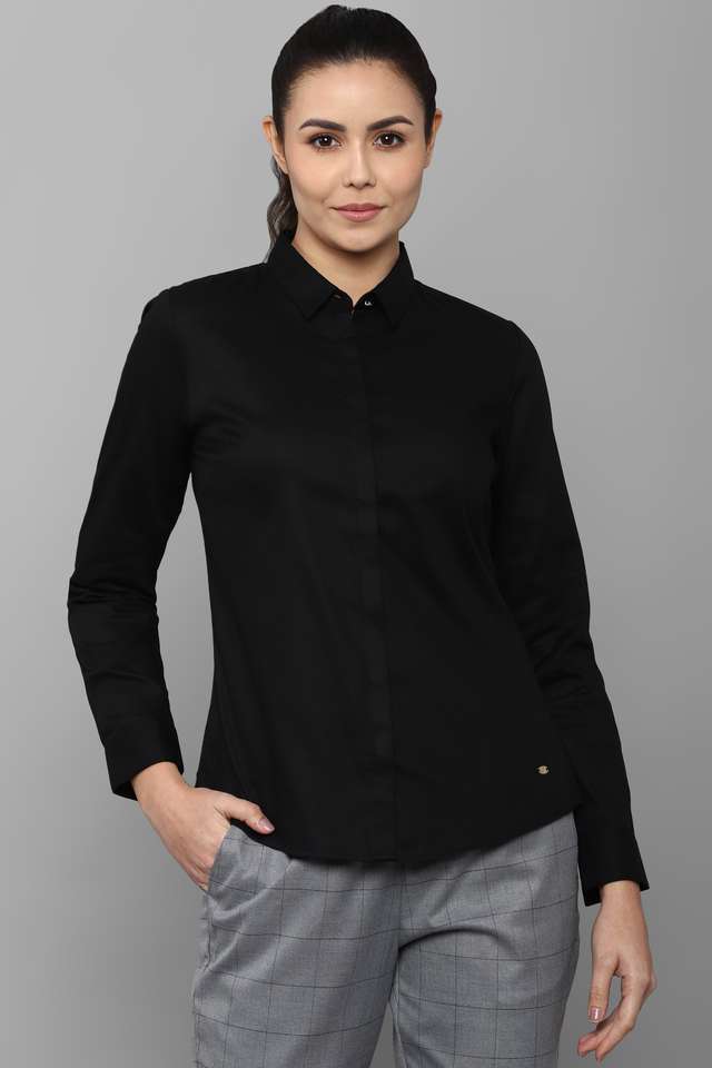 Solid-V-Neck-Cotton-Women-Casual-Wear-Shirt