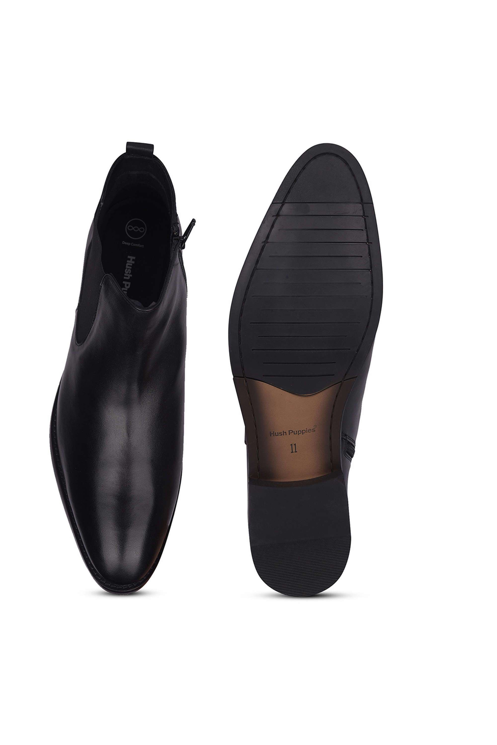 Buy Hush Puppies Black Leather Aiden Low Tops Slip-on Men's Boots