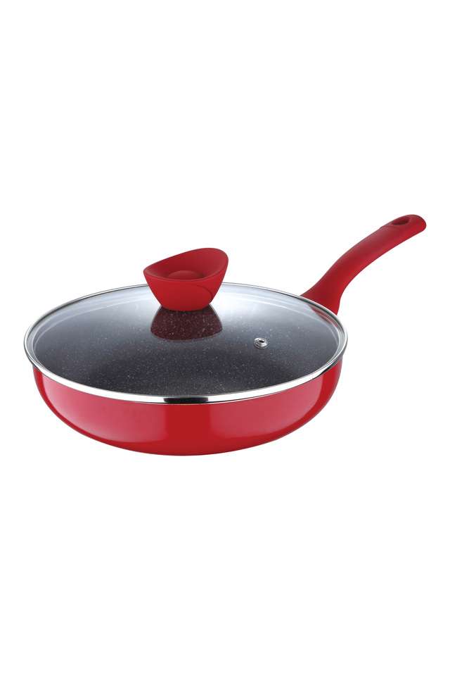 Bellini-Plus-Press-Alluminium-Non-Stick-Deep-Frypan-with-Glass-Lid -24-cm -Induction-Base -Red