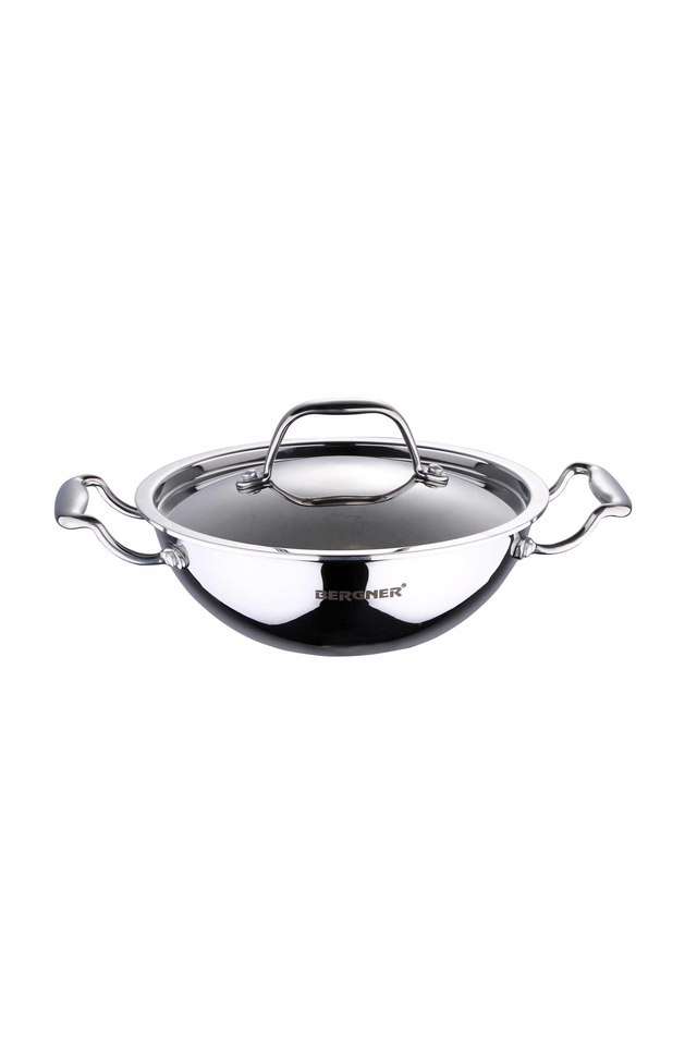 Argent-Triply-Stainless-Steel-Kadai-with-Stainless-Steel-Lid -32-cm -5.8-Litres -Induction-Base -Silver