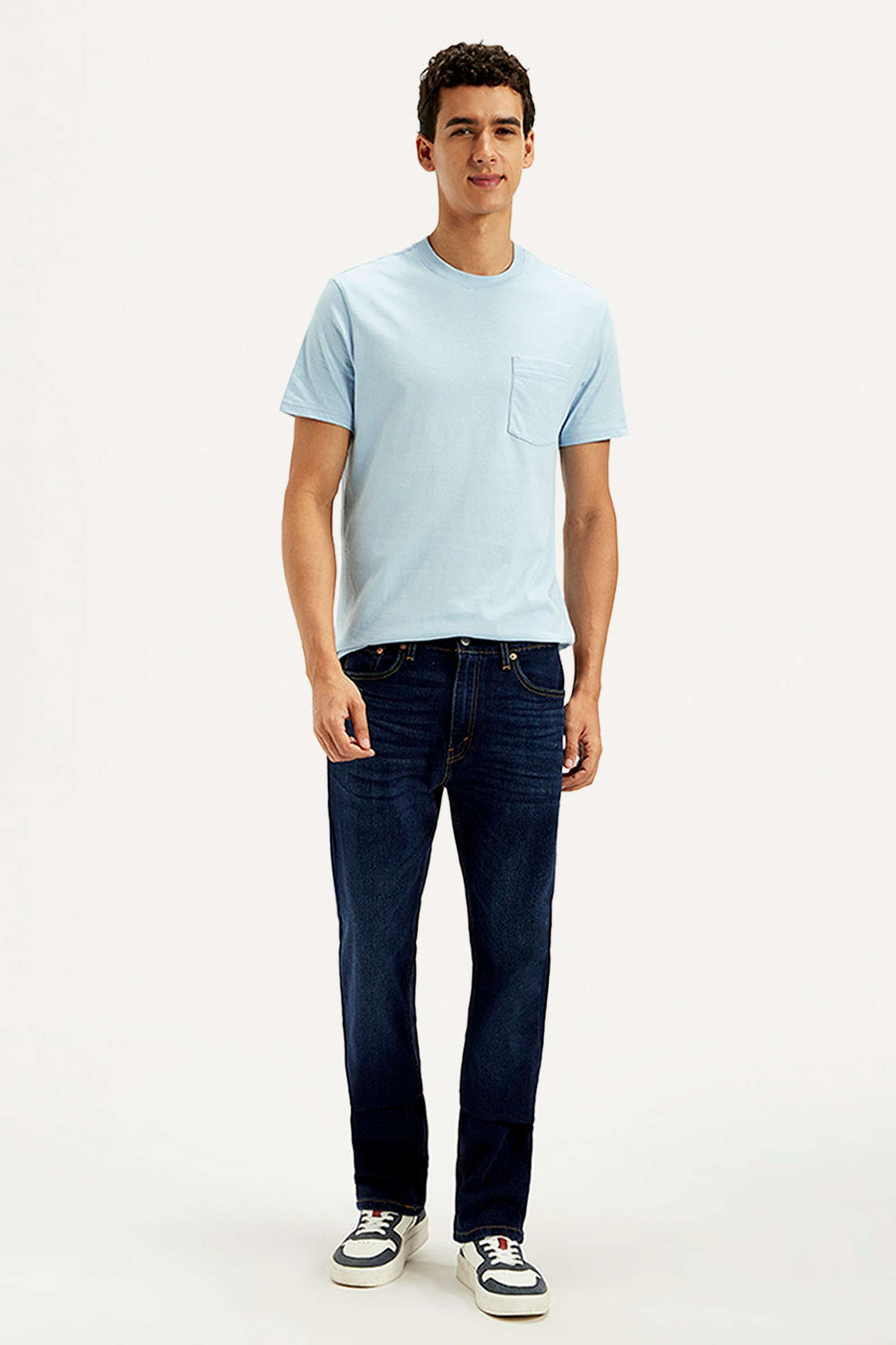 Light-Wash-Cotton-Blend-Straight-Fit-Men-Jeans
