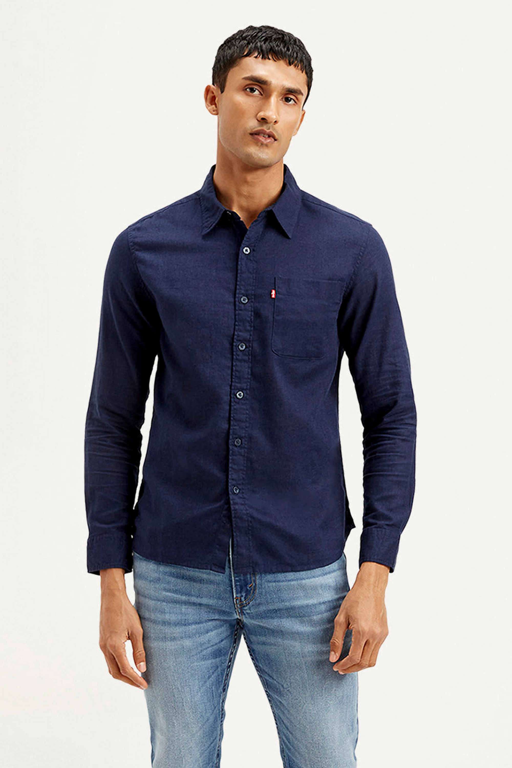 Solid-Cotton-Linen-Blend-Regular-Fit-Men-s-Shirt
