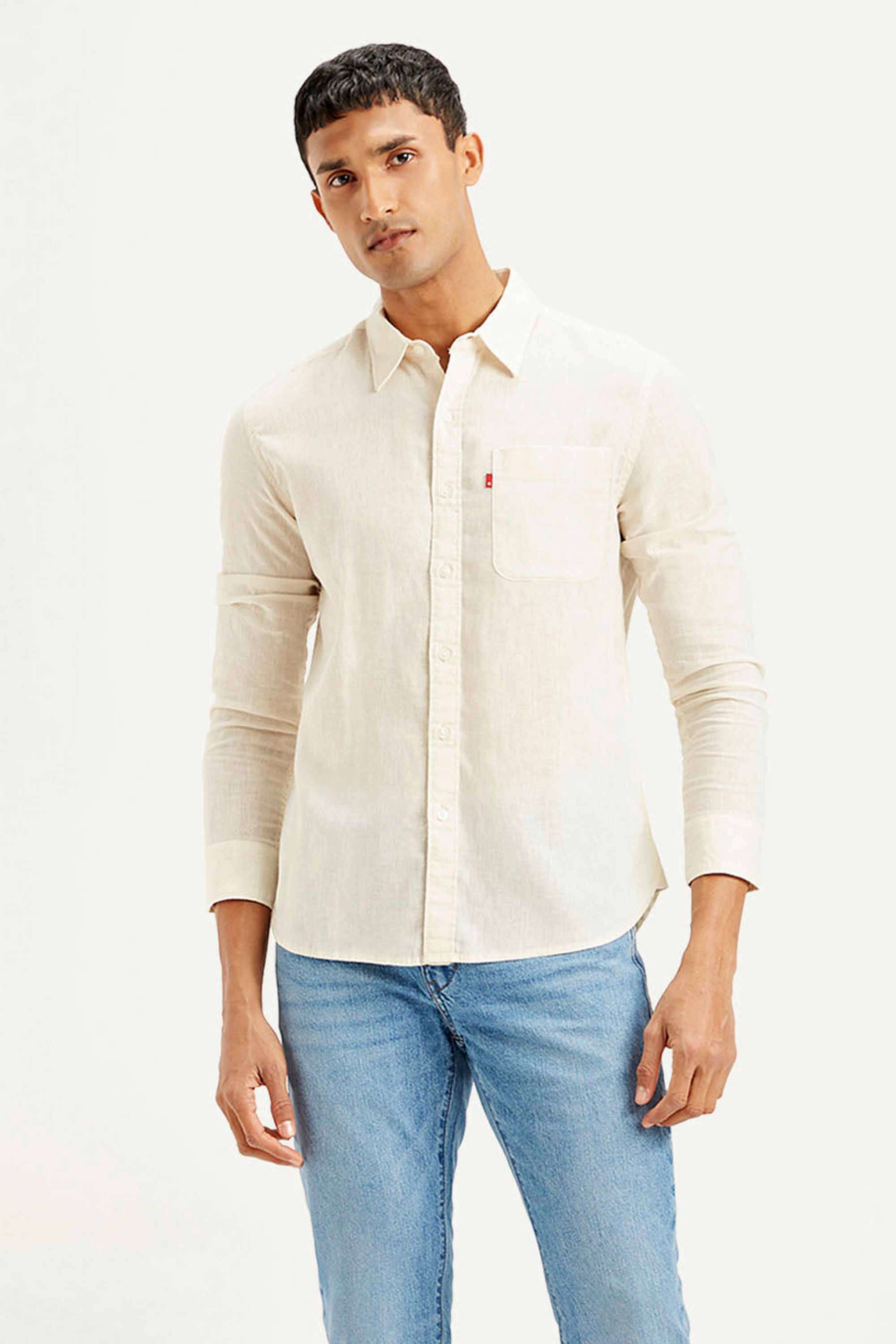 Solid-Cotton-Linen-Blend-Regular-Fit-Men-s-Shirt