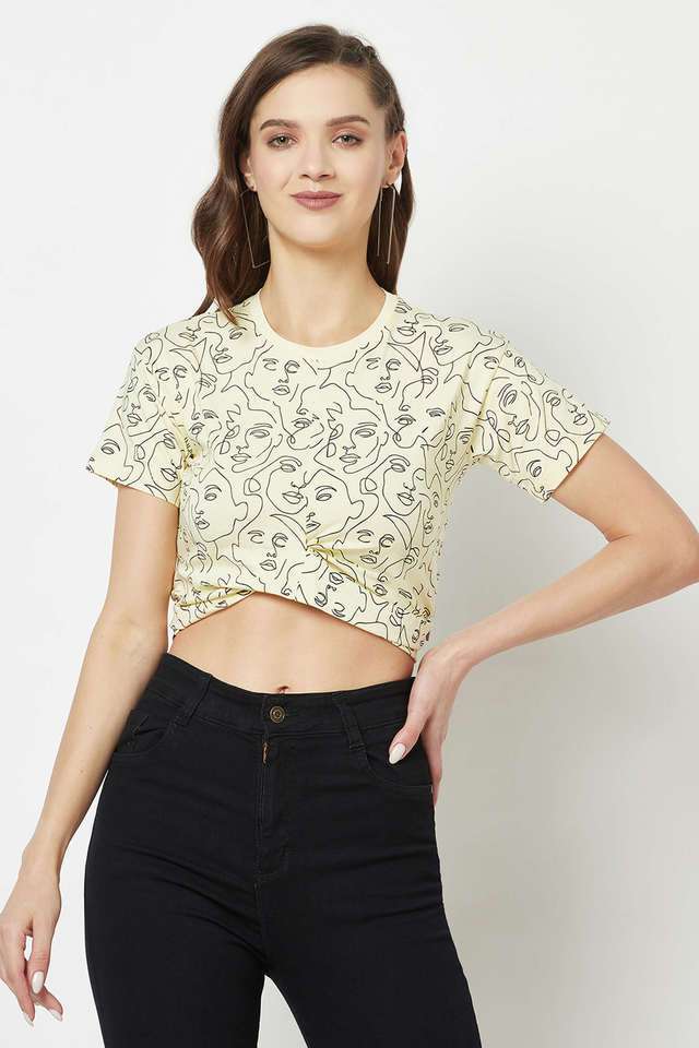 crimsoune club Printed Cotton Blend Round Neck Women Top-picture-37