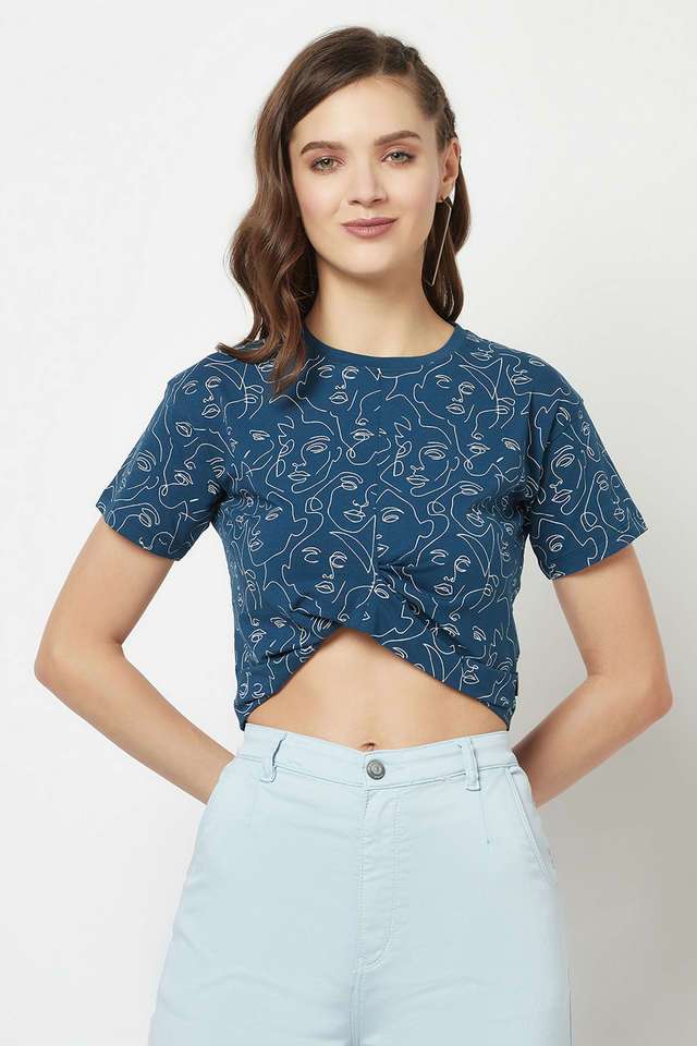 crimsoune club Printed Cotton Blend Round Neck Women Top-picture-38