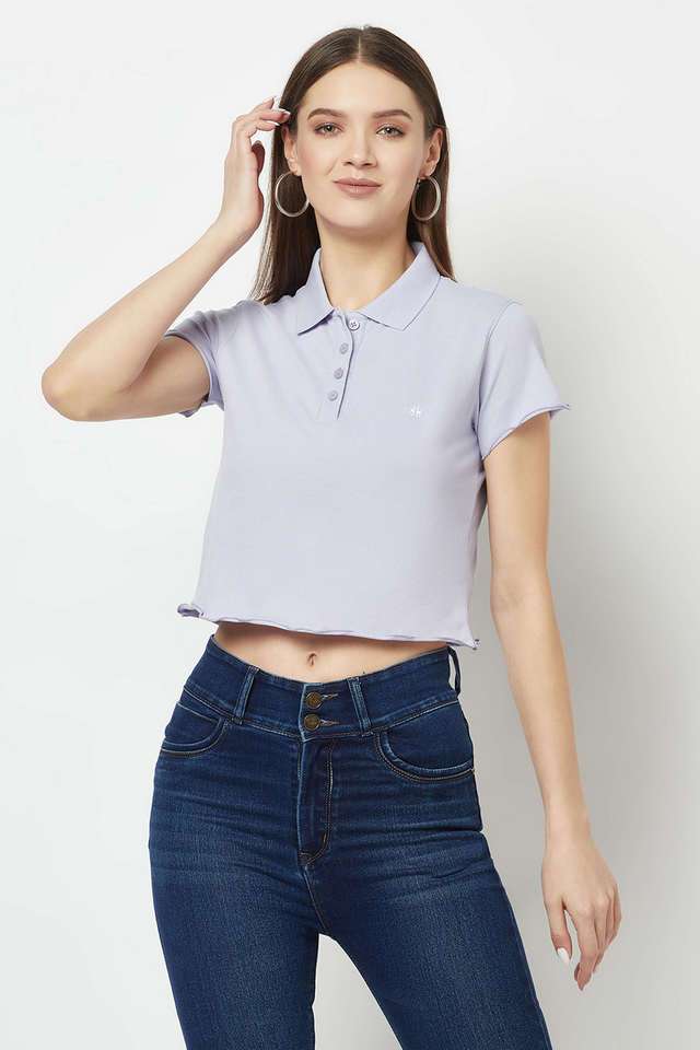 Solid Cotton Blend Polo Women T-Shirt-image-11