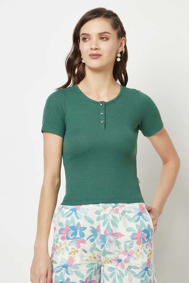 crimsoune club Solid Cotton Blend Round Neck Women T-Shirt-picture-35