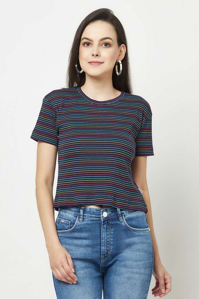 crimsoune club Stripes Cotton Blend Round Neck Women T-Shirt-picture-29