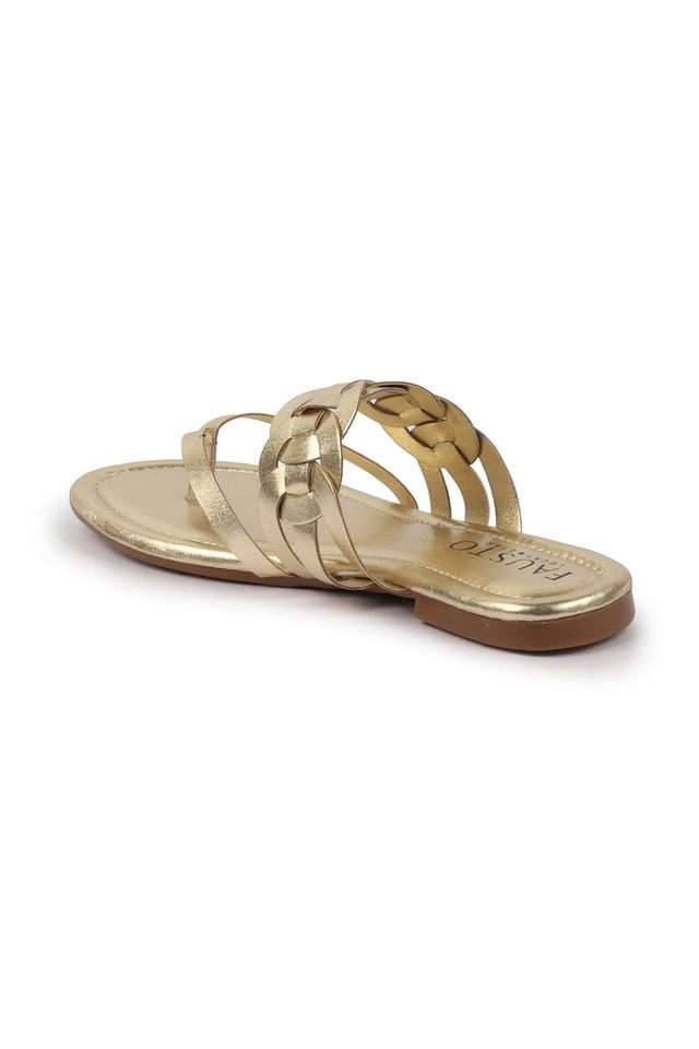 Buy Fausto Gold PU Slip-on Women's Ethnic Slippers Shoppers Stop