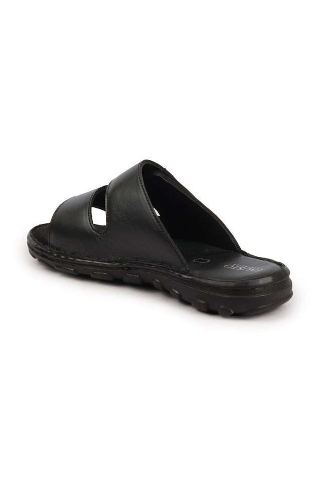 Buy Fausto Black Leather Slip-on Men's Casual Wear Slippers