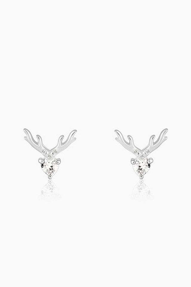 Silver-Deer-Heart-Stud-Earrings