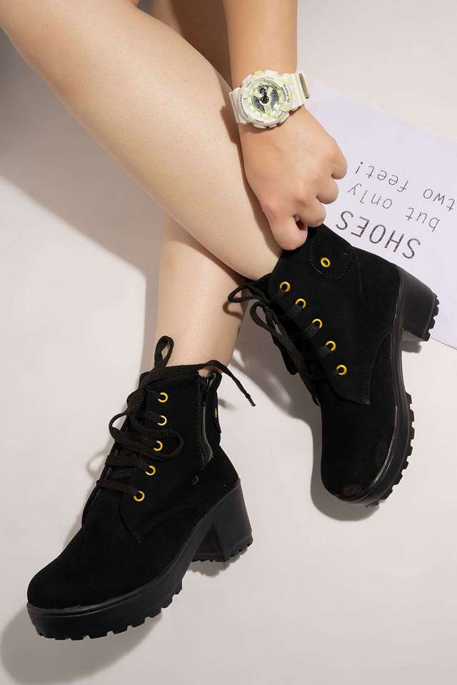 Buy Shoetopia Black Synthetic Lace Up Girls Casual Boots
