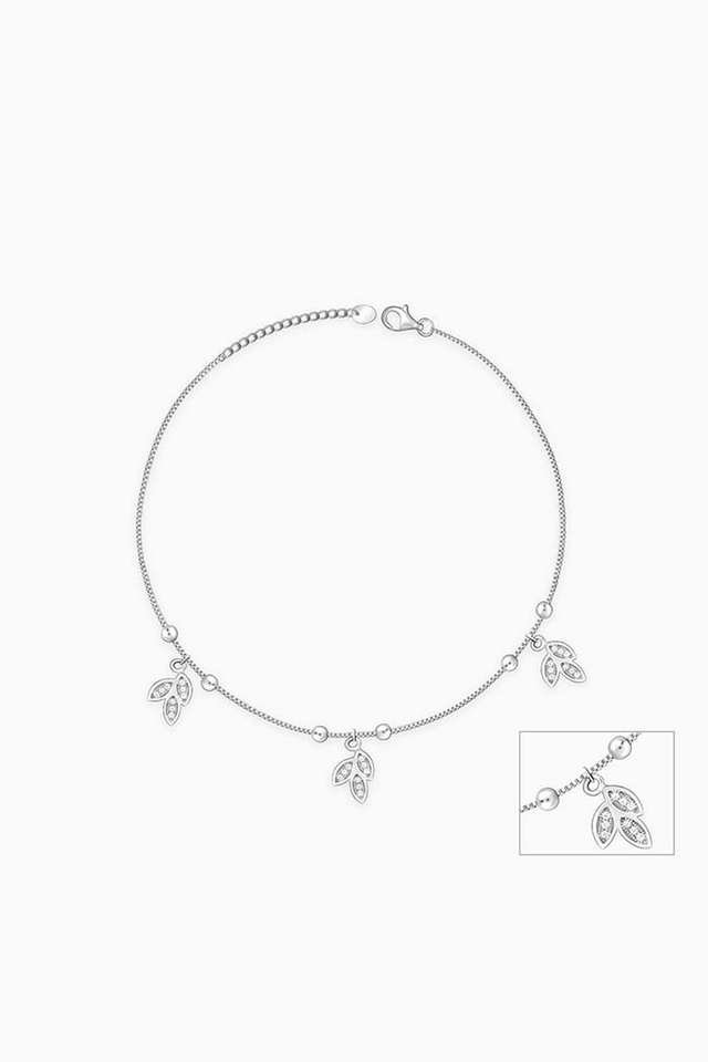 Silver-Dangling-Triple-Leaf-Charm-Anklet