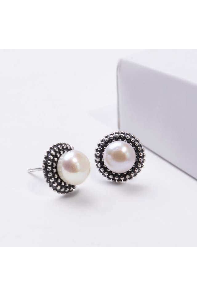 Oxidised-Silver-Pearl-Stud-Earrings