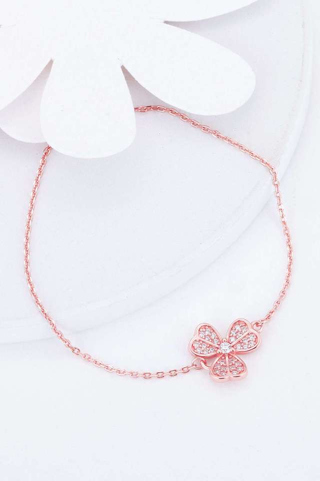 Rose-Gold-Zircon-Studded-Shamrock-Bracelet