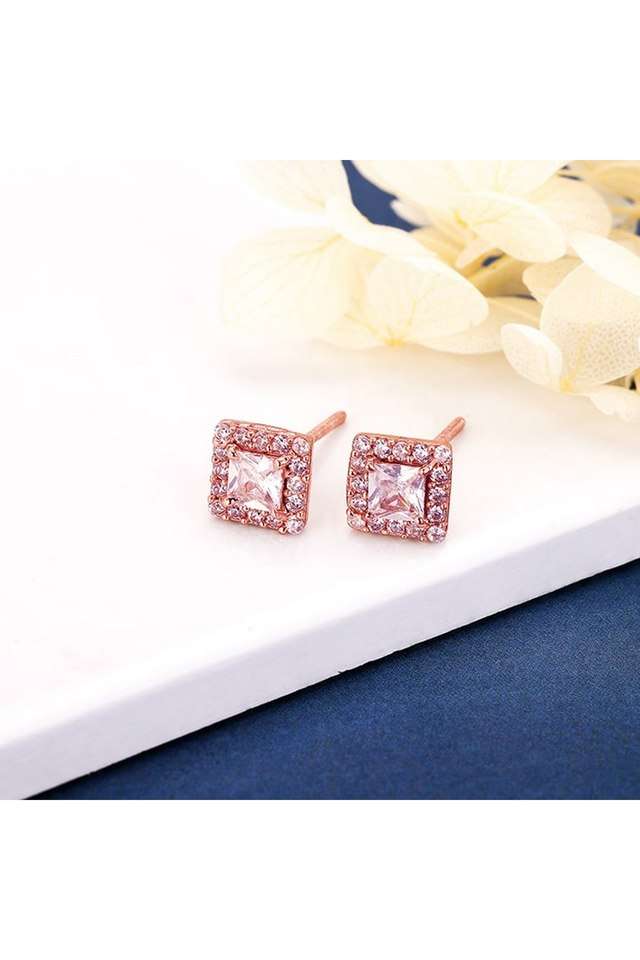 Rose-Gold-Zircon-Square-Halo-Earrings