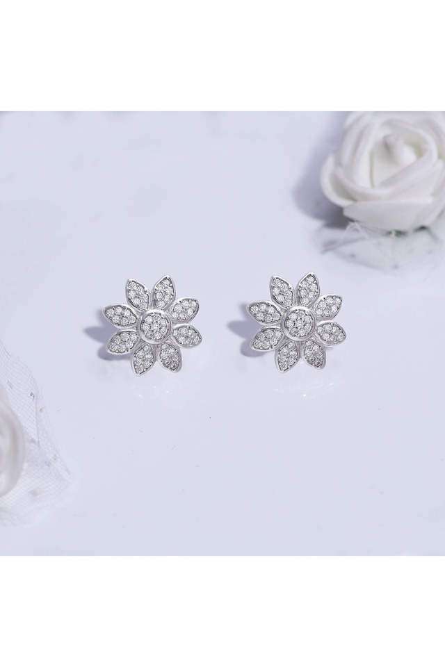 Silver-Zircon-Blooming-Flower-Earrings