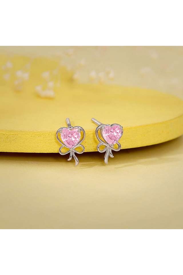 Silver-Heart-With-Bow-Studs