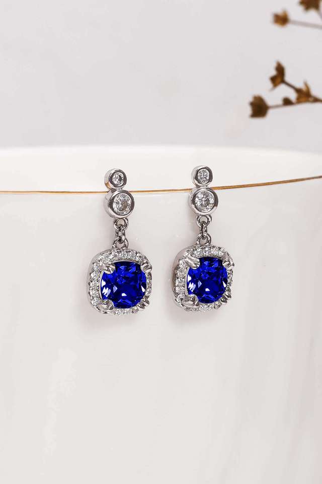 Silver-Sapphire-Blue-Halo-Earrings