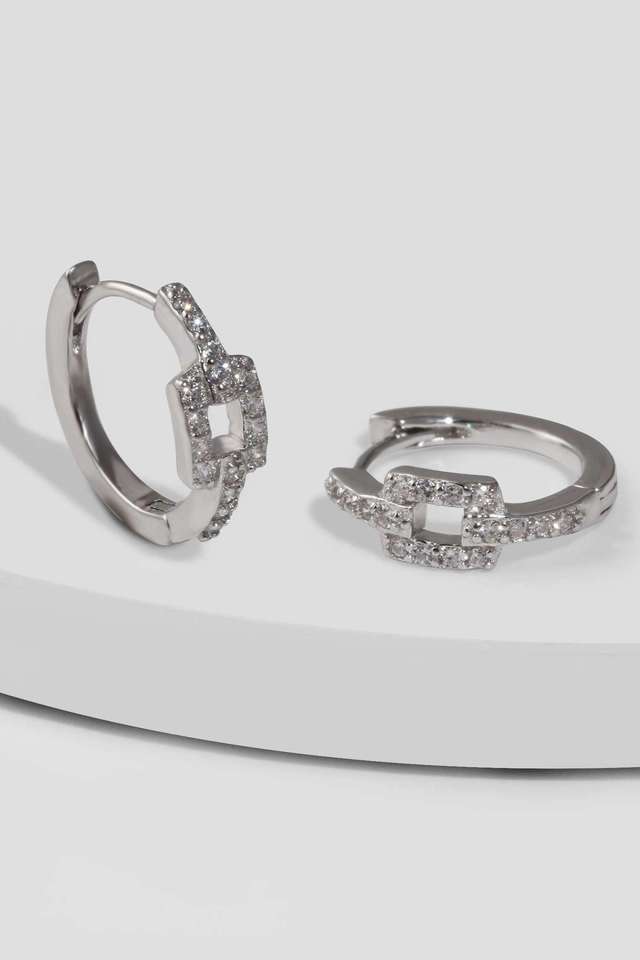 Silver-Sparkling-Loop-Hoop-Earrings