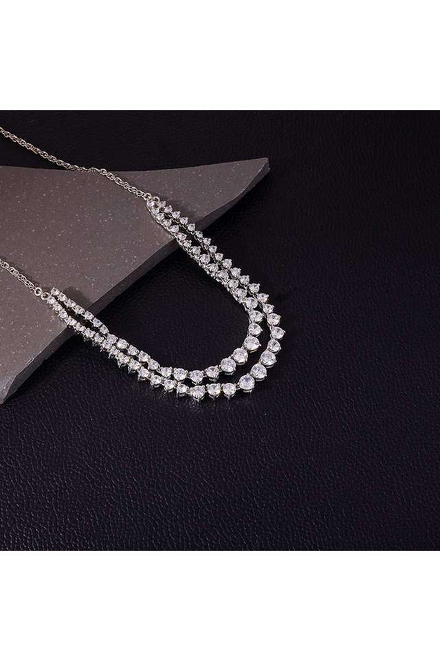 Silver-Sparkling-Solitaire-Layered-Necklace