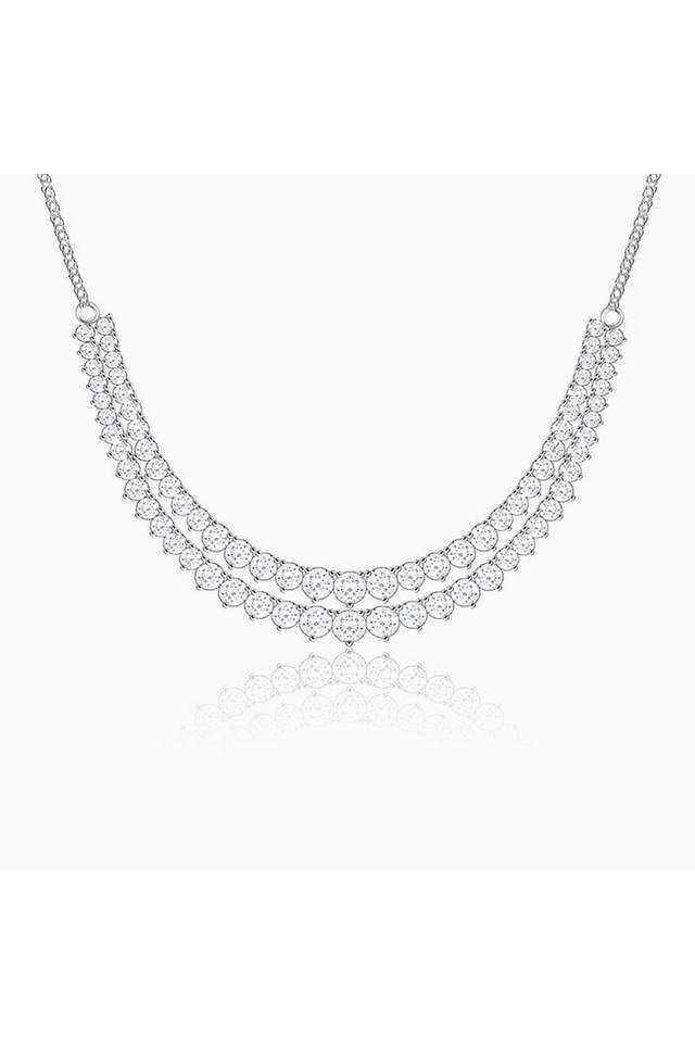 Silver-Sparkling-Solitaire-Layered-Necklace