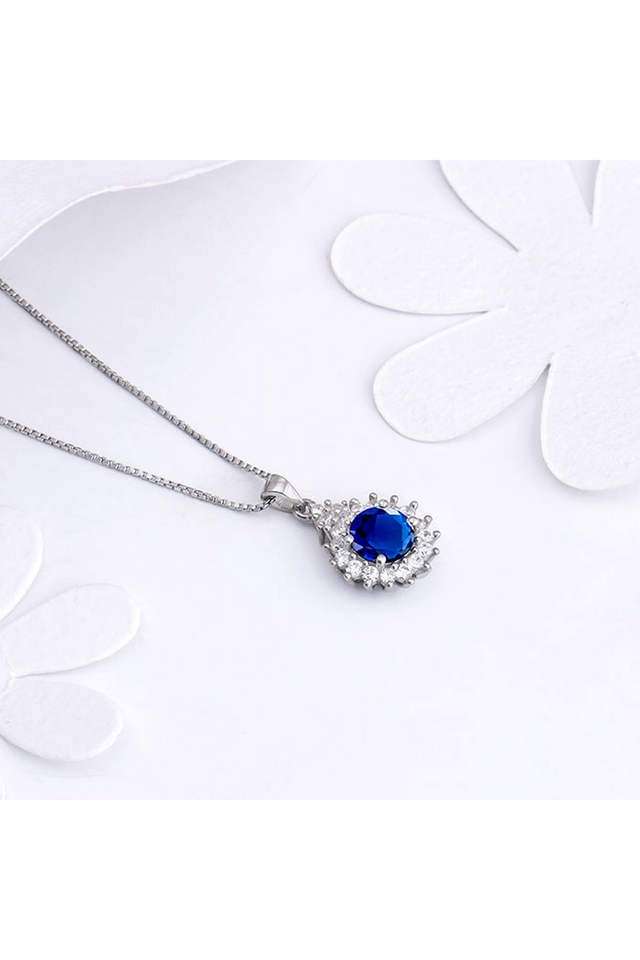 Silver-Sapphire-Floral-Pendant-With-Box-Chain