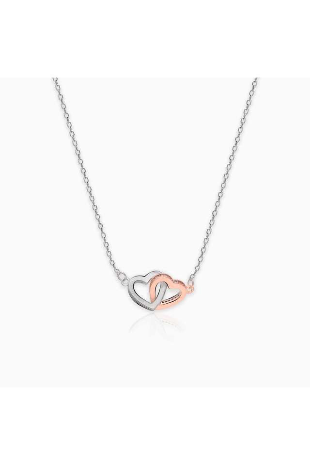 Womens-Silver-Dual-Tone-Interlocked-Heart-Pendant