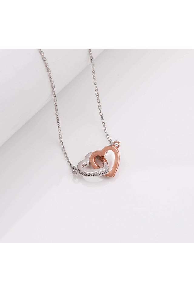 Womens-Silver-Dual-Tone-Interlocked-Heart-Pendant