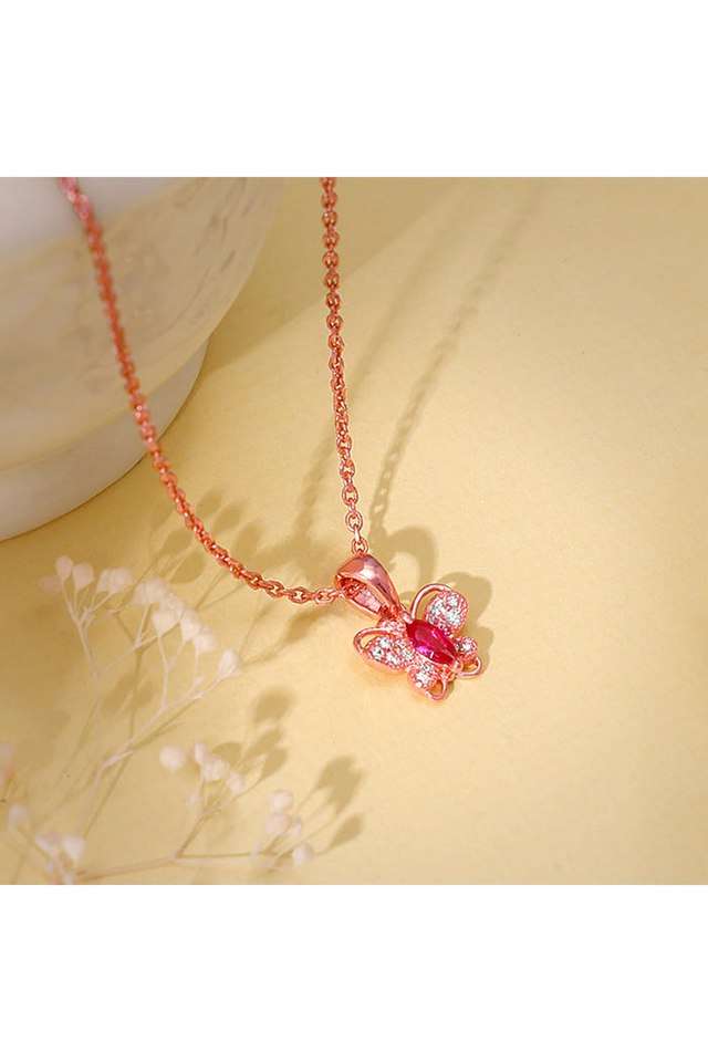 Rose-Gold-Pop-Pink-Studded-Butterfly-Pendant-With-Link-Chain