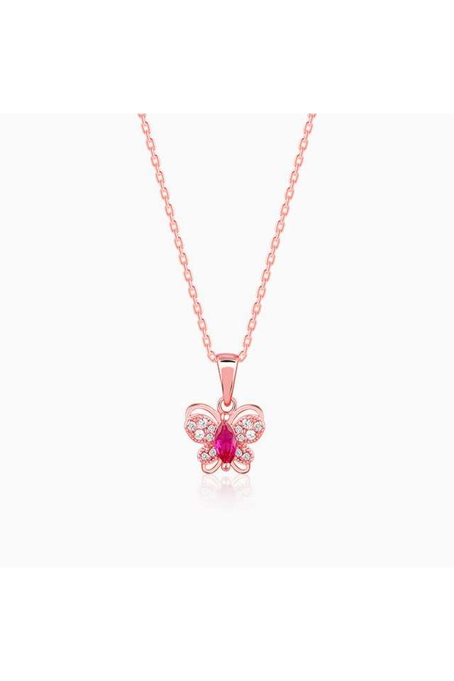 Rose-Gold-Pop-Pink-Studded-Butterfly-Pendant-With-Link-Chain