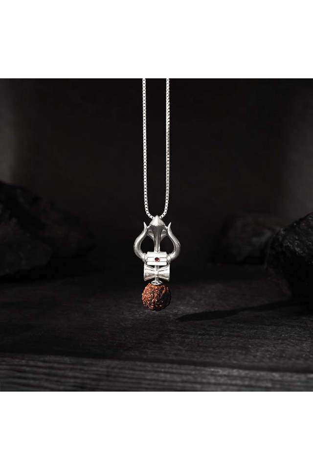 Silver-Trishul-Rudraksha-Pendant-With-Box-Chain-For-Him