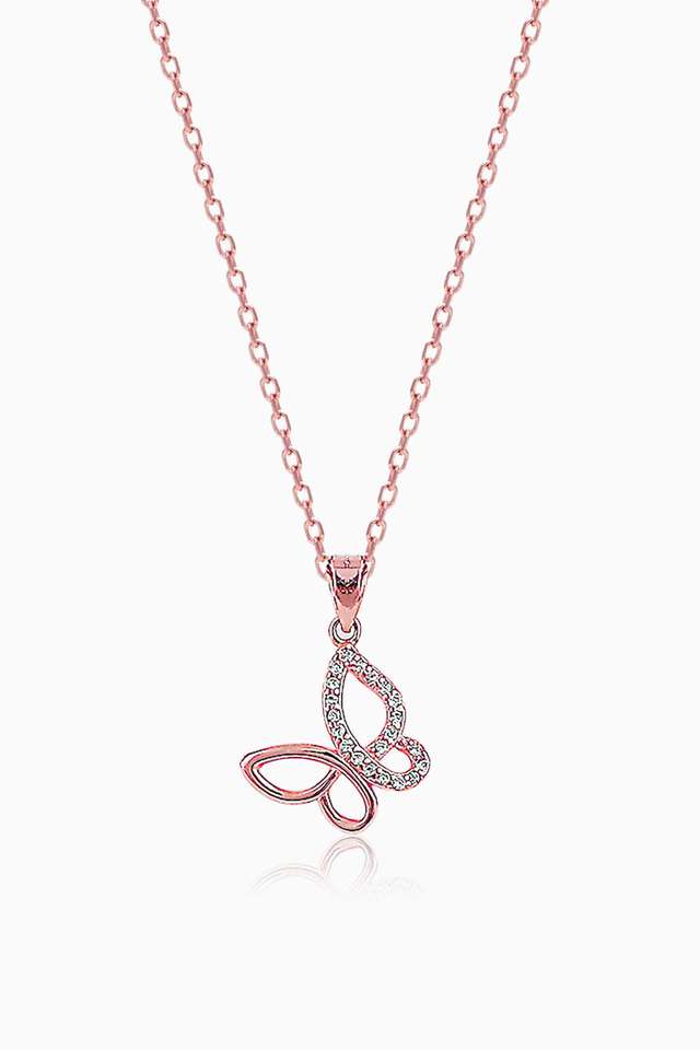 Rose-Gold-Zircon-Studded-Butterfly-Pendant-With-Link-Chain