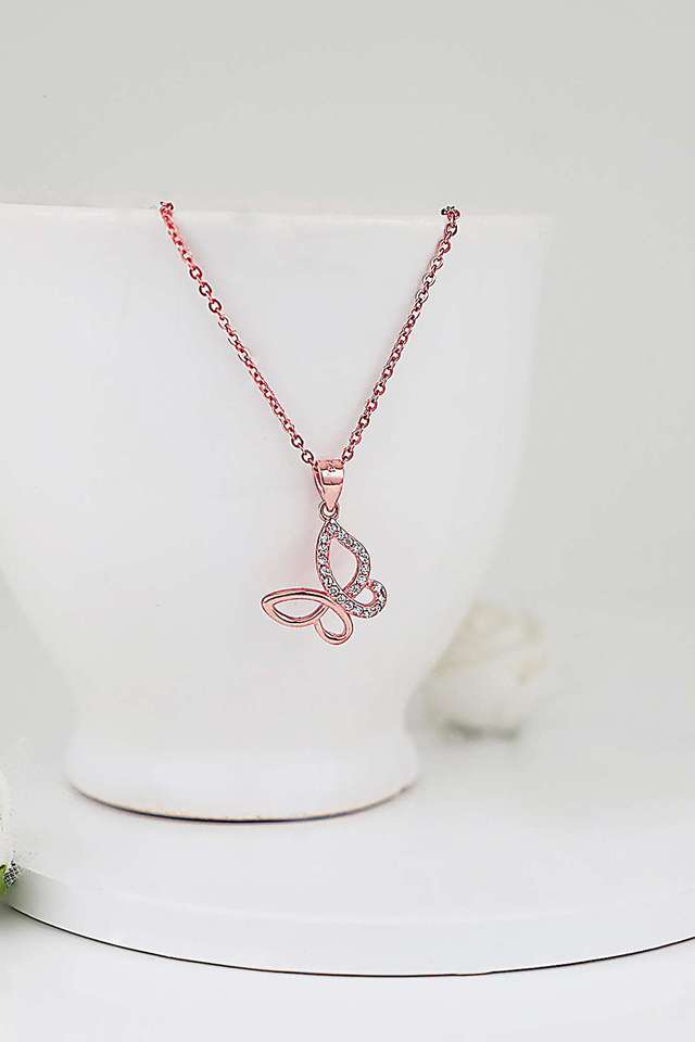 Rose-Gold-Zircon-Studded-Butterfly-Pendant-With-Link-Chain