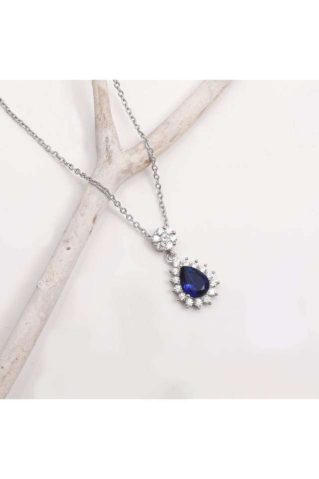 Silver-Floral-Royal-Blue-Drop-Pendant