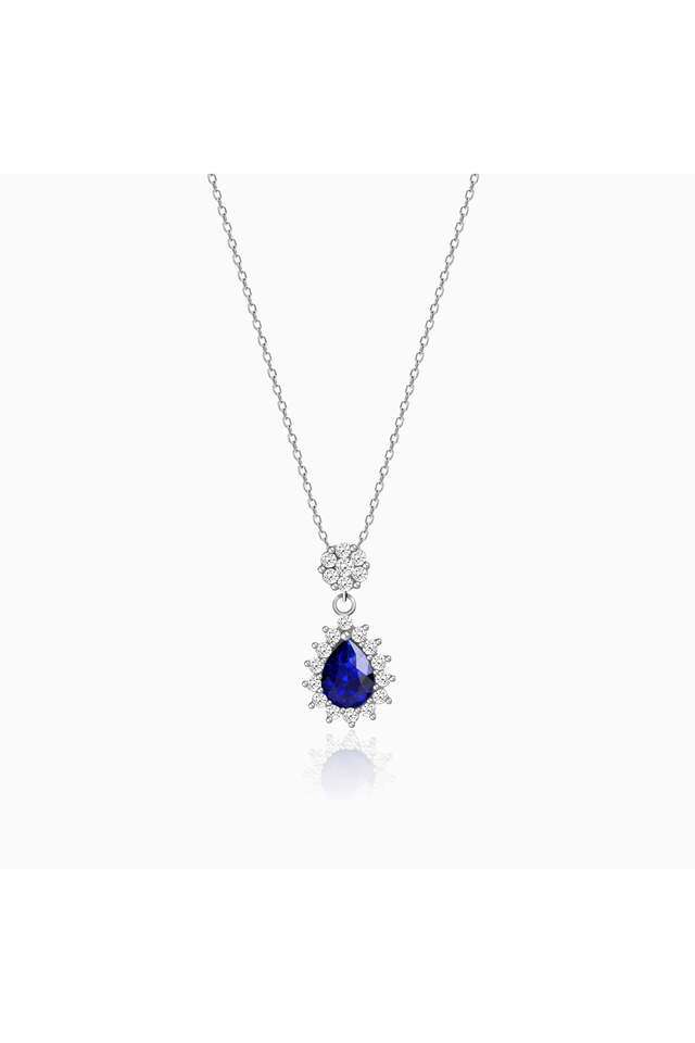 Silver-Floral-Royal-Blue-Drop-Pendant