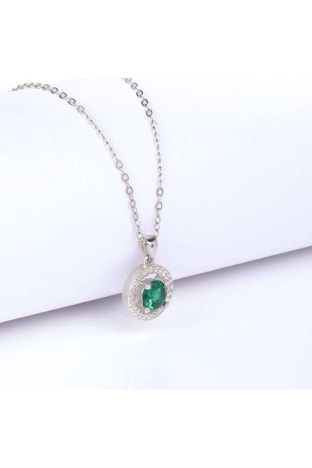 Silver-Forest-Green-Shining-Halo-Pendant-With-Link-Chain