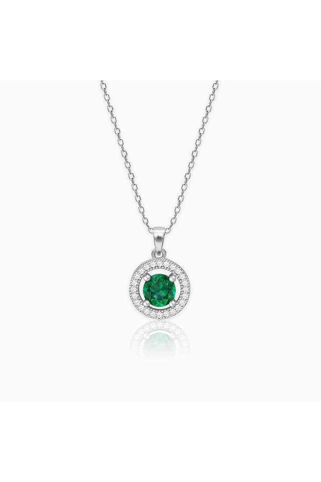 Silver-Forest-Green-Shining-Halo-Pendant-With-Link-Chain