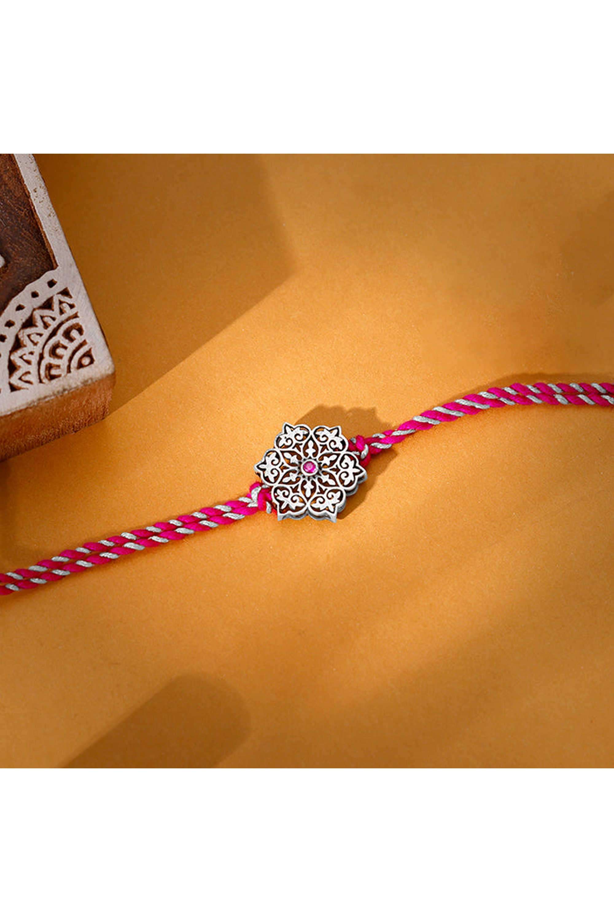 Sterling-Silver-925-Ethnic-Men-s-Pink-Flower-Rakhi