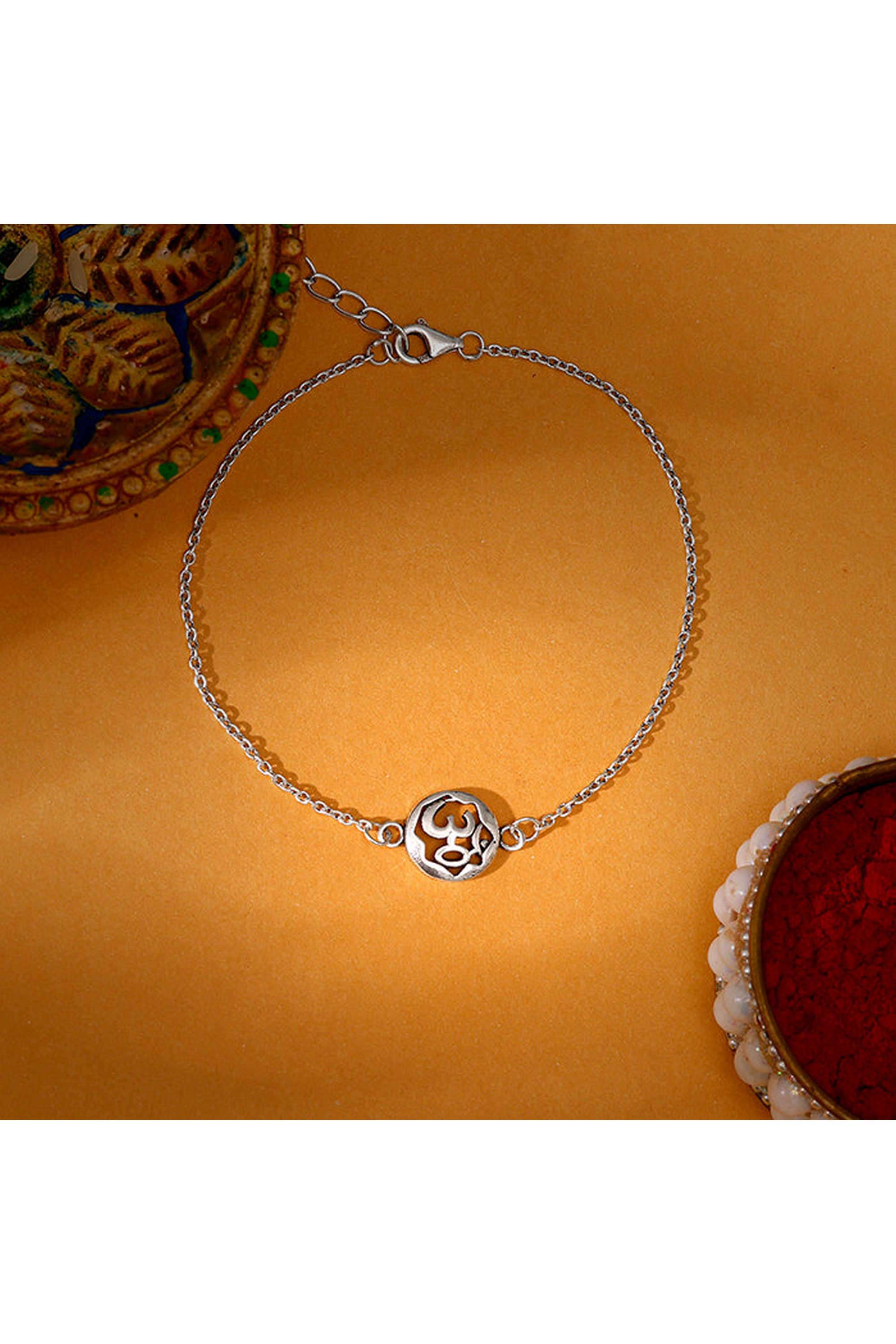 Sterling-Silver-925-Ethnic-Men-s-Om-Sphere-Bracelet-Rakhi