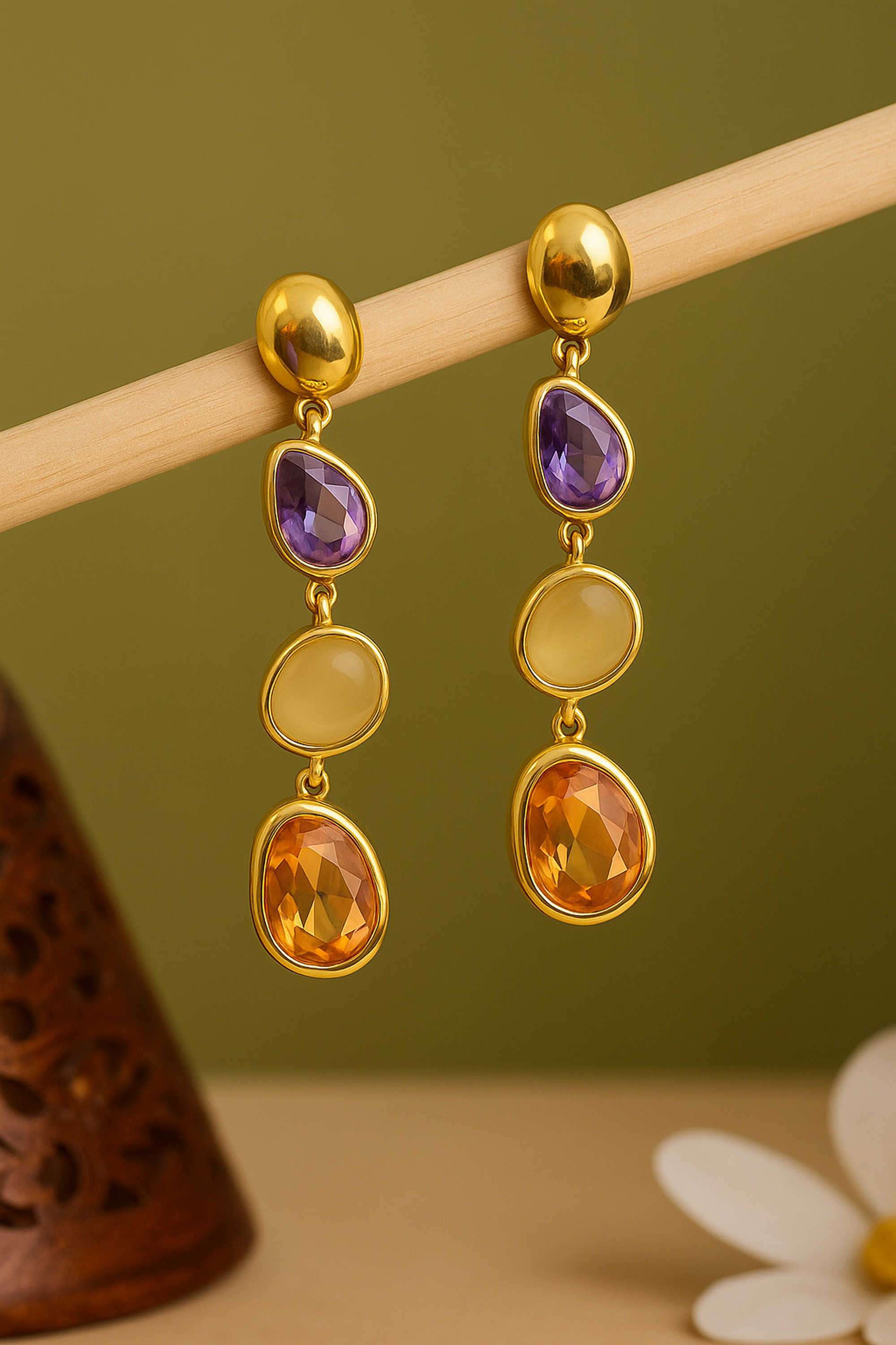 Brass-Casual-Wear-Women-Stone-Drop-Earrings