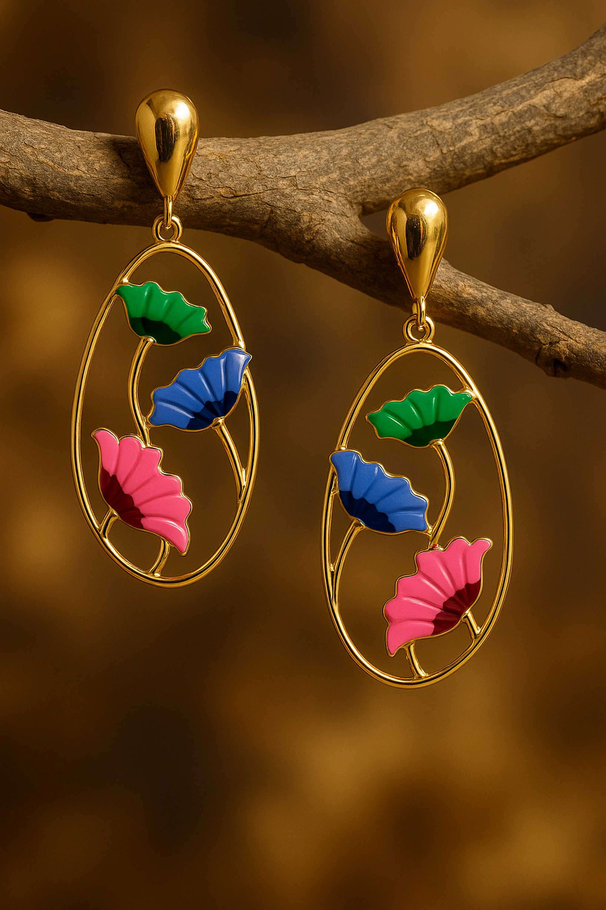 Brass-Casual-Wear-Women-Leaf-Drop-Earrings