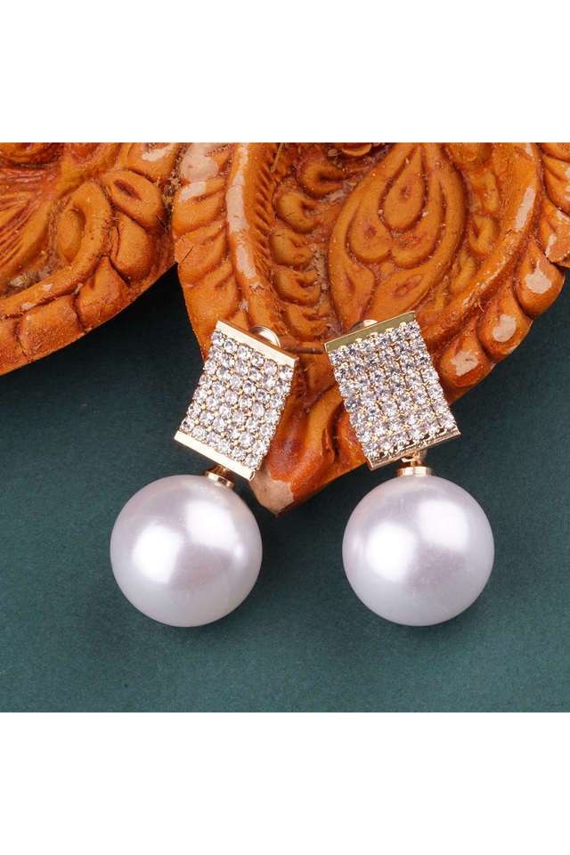 Golden-Long-Earings-With-Cz-Stones-And-Pearl-Danglers