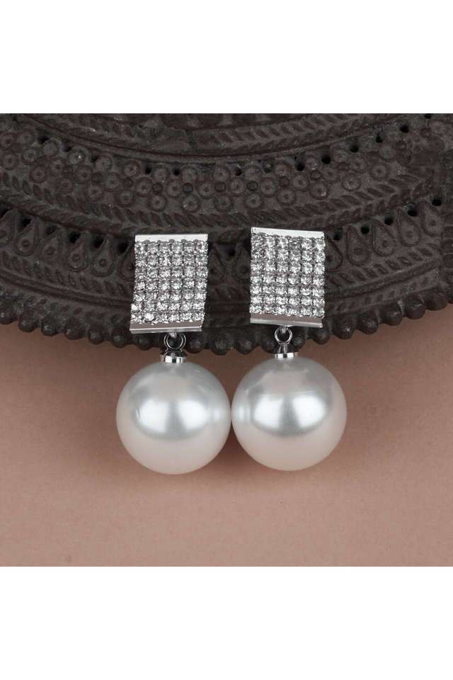 Silver-Long-Earings-With-Cz-Stones-And-Pearl-Danglers