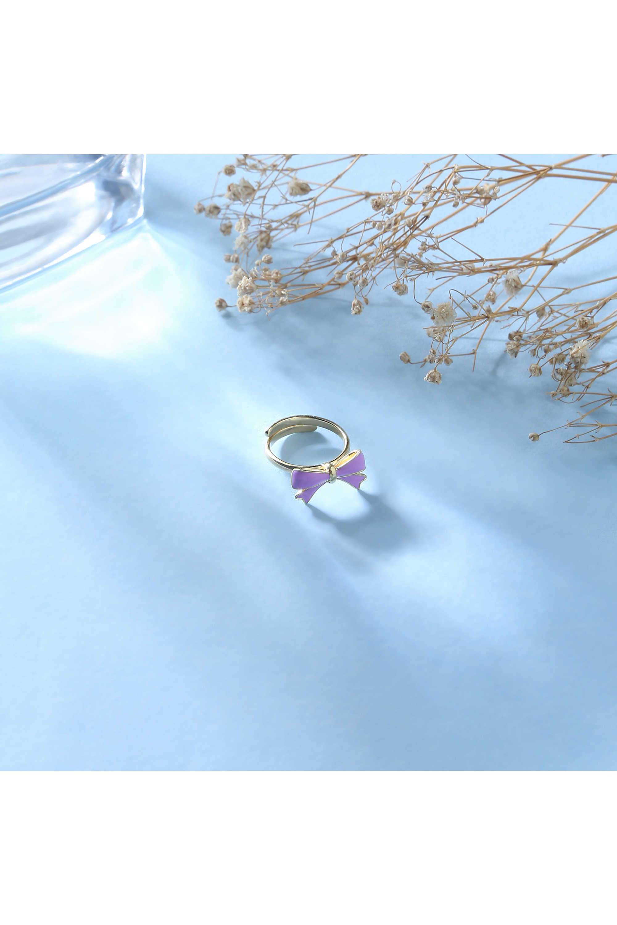 925-Silver-Hypoallergenic-Adjustable-Lilac-Bow-Ring -18-Kt-Gold-Plated