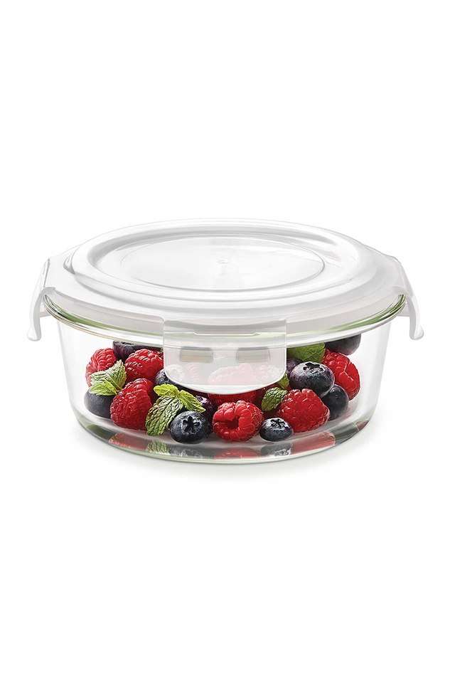 Klip-N-Store-Glass-Storage-Container-For-Kitchen-With-Air-Tight-Lid-Microwave-&-Oven-Safe-Round-620-ml-Clear