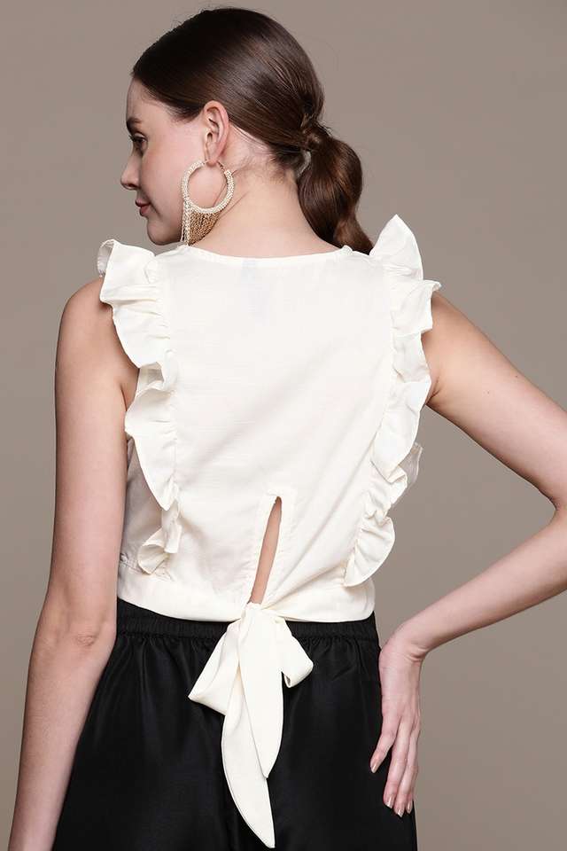 Buy Ziyaa White Solid Rayon V Neck Women's Top | Shoppers Stop