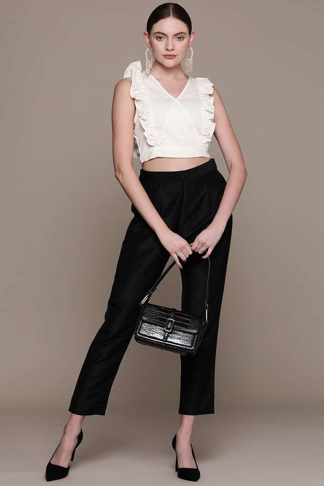 Buy Ziyaa White Solid Rayon V Neck Women's Top | Shoppers Stop