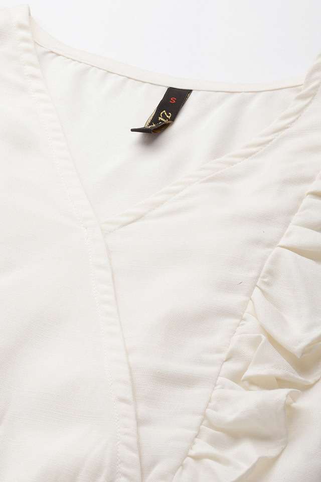 Buy Ziyaa White Solid Rayon V Neck Women's Top | Shoppers Stop