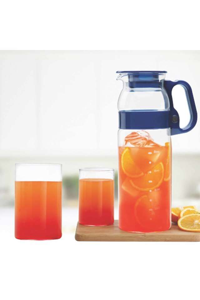Glass-Marina-Aqua-Jug-with-Glass-Set-of-7-(1-Jug-x-1.3-L-6-Glasses-x-295-ml)-Transparent